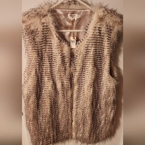 World Market Faux Fur Vest - Cream and Brown
